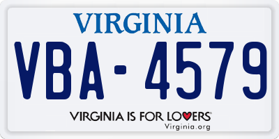 VA license plate VBA4579