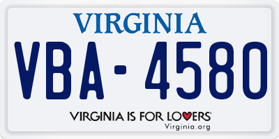 VA license plate VBA4580
