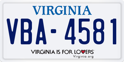 VA license plate VBA4581