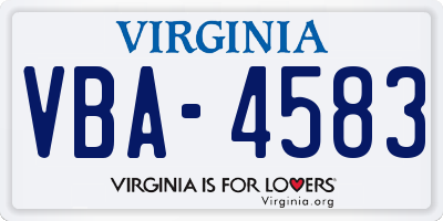 VA license plate VBA4583