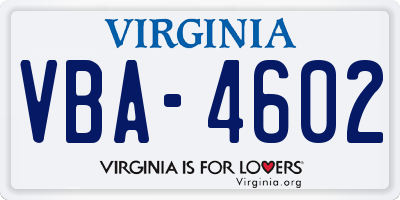 VA license plate VBA4602
