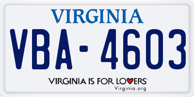 VA license plate VBA4603