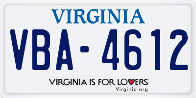 VA license plate VBA4612