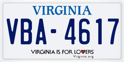 VA license plate VBA4617