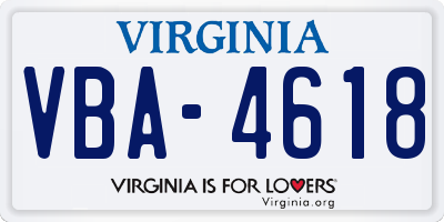 VA license plate VBA4618