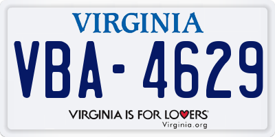 VA license plate VBA4629