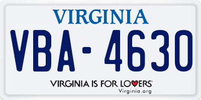 VA license plate VBA4630