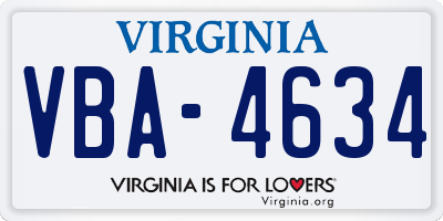 VA license plate VBA4634