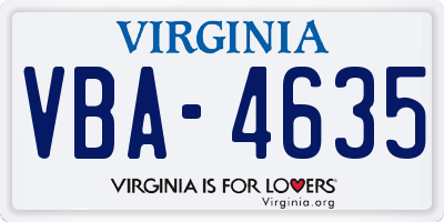 VA license plate VBA4635