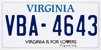 VA license plate VBA4643
