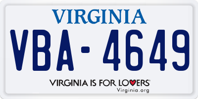 VA license plate VBA4649