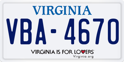 VA license plate VBA4670