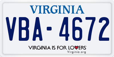 VA license plate VBA4672