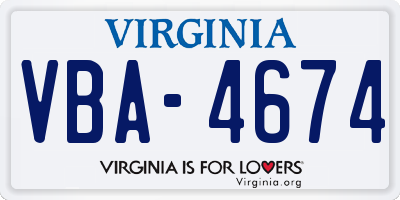 VA license plate VBA4674
