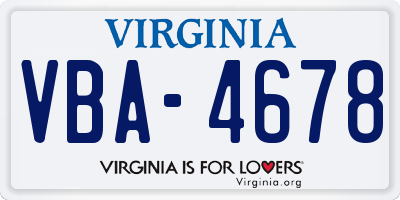 VA license plate VBA4678