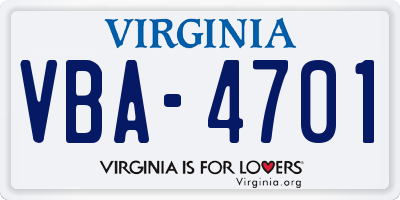 VA license plate VBA4701