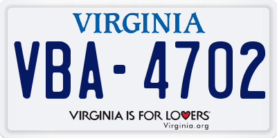 VA license plate VBA4702