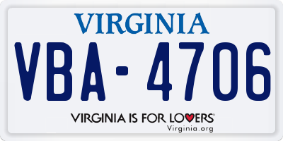 VA license plate VBA4706