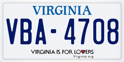 VA license plate VBA4708