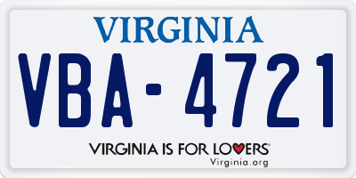VA license plate VBA4721
