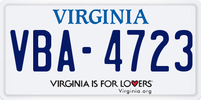 VA license plate VBA4723