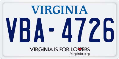 VA license plate VBA4726