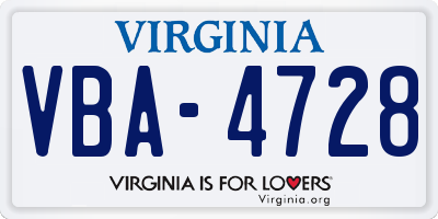 VA license plate VBA4728