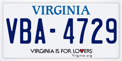 VA license plate VBA4729