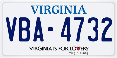 VA license plate VBA4732