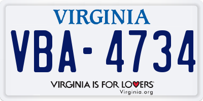 VA license plate VBA4734