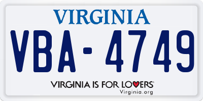 VA license plate VBA4749
