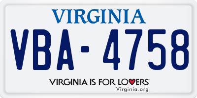 VA license plate VBA4758