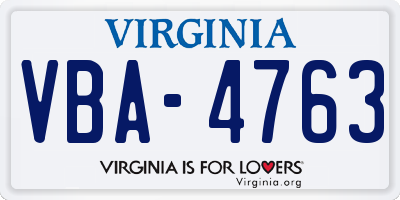 VA license plate VBA4763