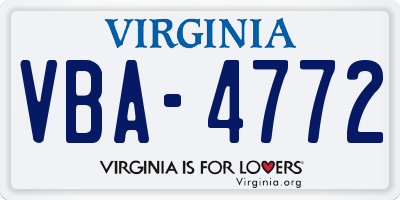 VA license plate VBA4772