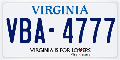 VA license plate VBA4777