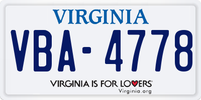 VA license plate VBA4778