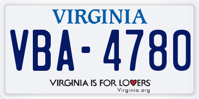 VA license plate VBA4780