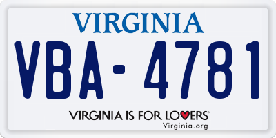VA license plate VBA4781