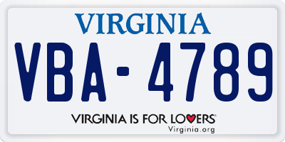 VA license plate VBA4789