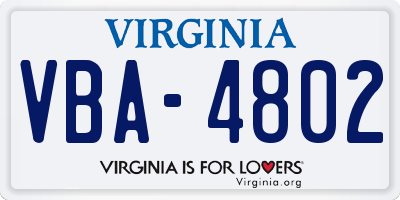 VA license plate VBA4802