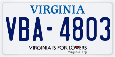 VA license plate VBA4803