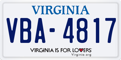 VA license plate VBA4817
