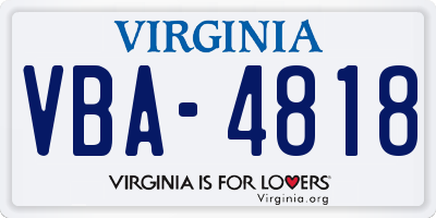 VA license plate VBA4818