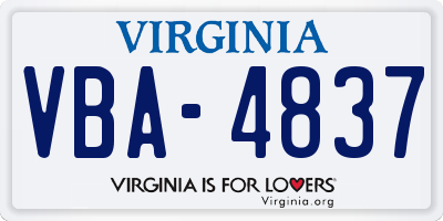 VA license plate VBA4837