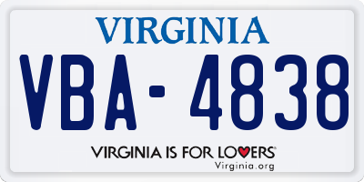 VA license plate VBA4838