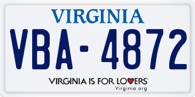 VA license plate VBA4872