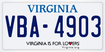 VA license plate VBA4903