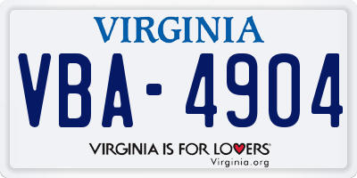 VA license plate VBA4904