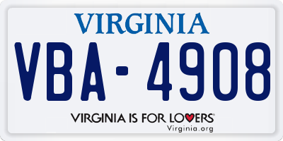 VA license plate VBA4908