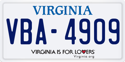 VA license plate VBA4909